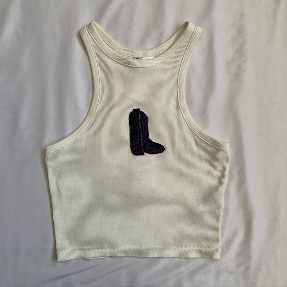 Reworked Cowboy Boot Patch Tank Top